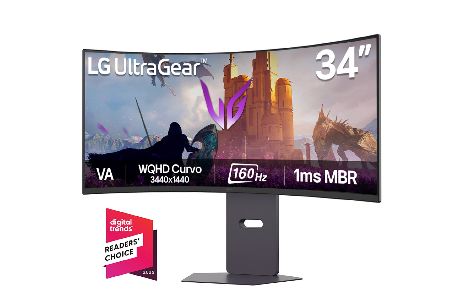 Vista frontal de Monitor LG UltraGear Curvo WQHD de 34" 160Hz y 1ms MBR 34G600A-B